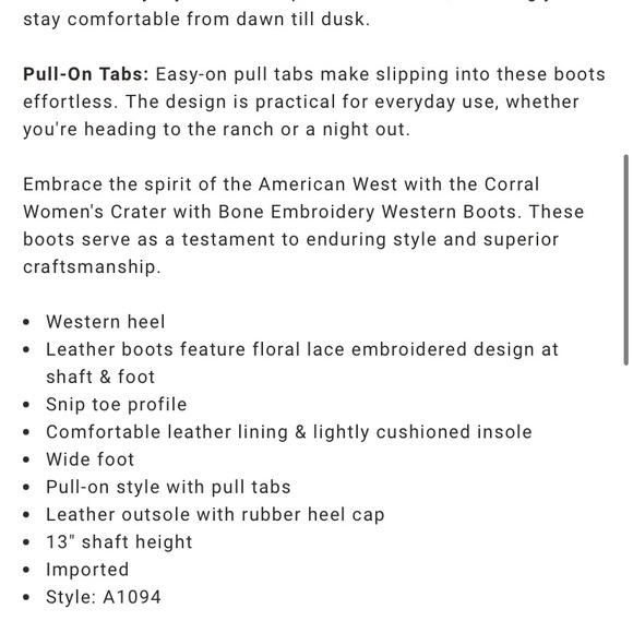 CORRAL WOMEN'S CRATER WITH BONE EMBROIDERY WESTERN BOOTS - SNIP TOE boot barn - Picture 6 of 6